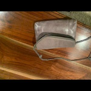 Grey leather hobo clutch bag